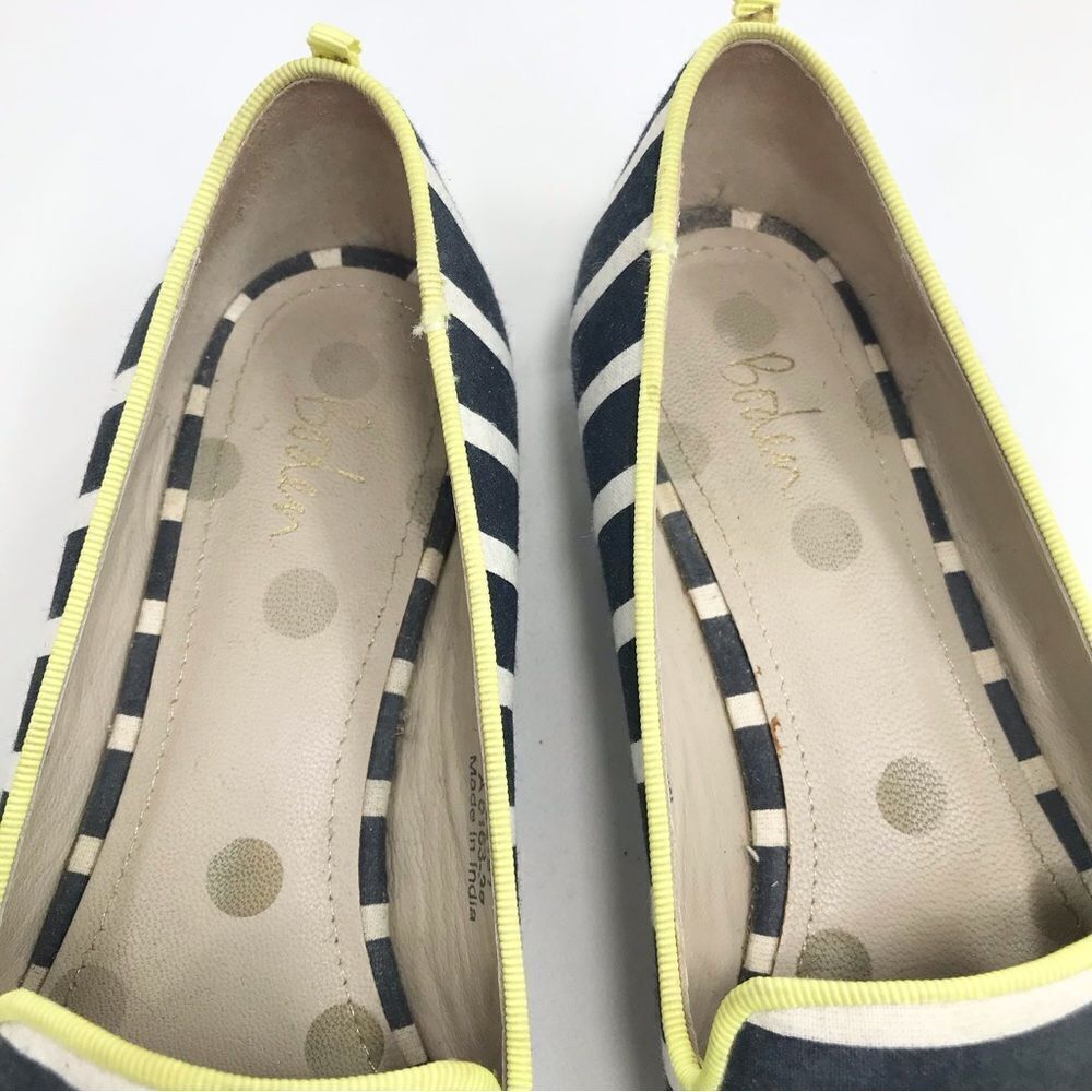 Boden Evelina Navy Blue White Stripe Neon Tassel Slip on Nautical Ballet Flats - Picture 12 of 16
